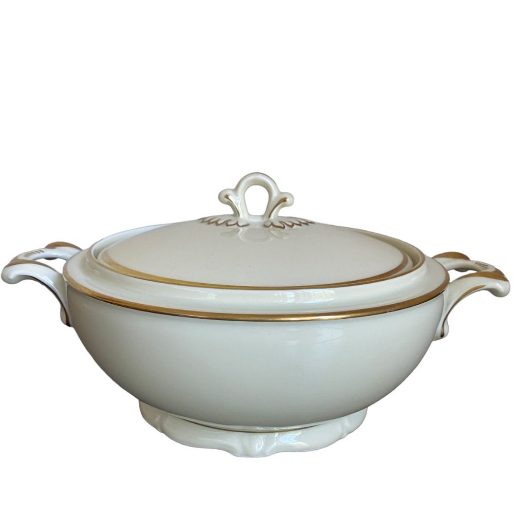 Antique CT Altwasser Ingeborg Cream Gold Rimmed Porcelain Covered Serving Dish